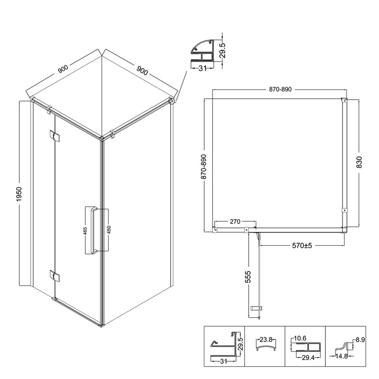 Душевое ограждение Niagara NG-2831-34BLACK 90x90