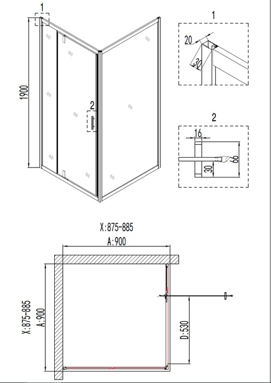 Душевое ограждение Niagara NG-6601-08 90x90