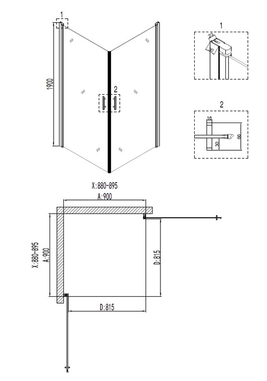 Душевое ограждение Niagara NG-6803-08 BLACK 90x90