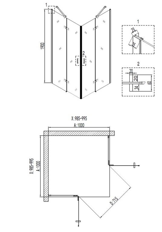 Душевое ограждение Niagara NG-6814-08 BLACK 100x100