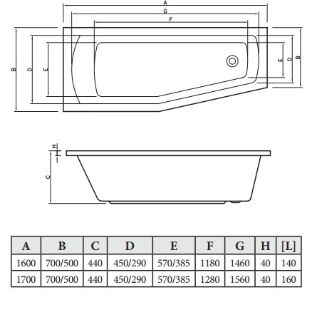 Акриловая ванна C-Bath Nika 160x70 L