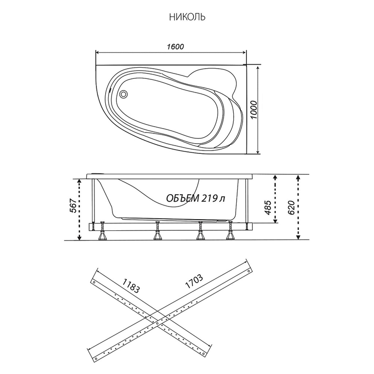 Акриловая ванна Triton Николь 160x100 L