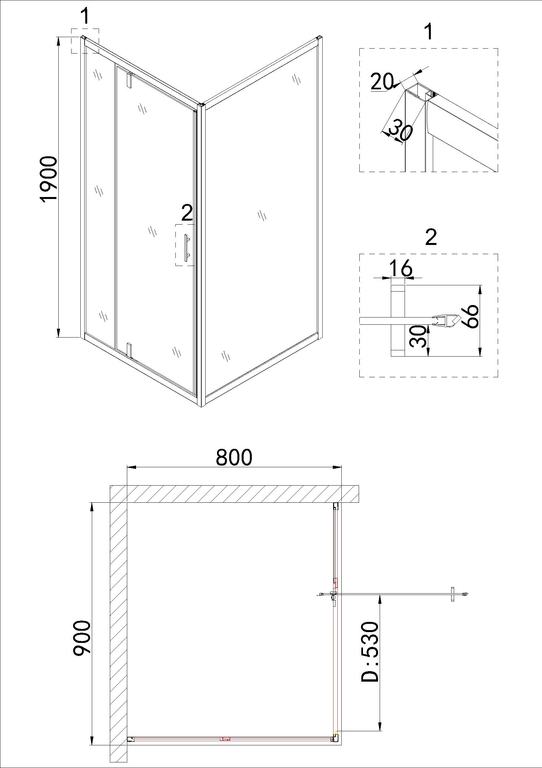 Душевое ограждение Niagara NG-83-9AB-A80B 90x80