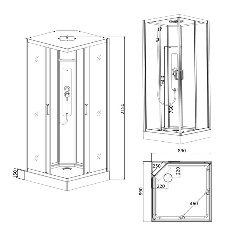 Душевая кабина Parly Ami Quadro 90x90