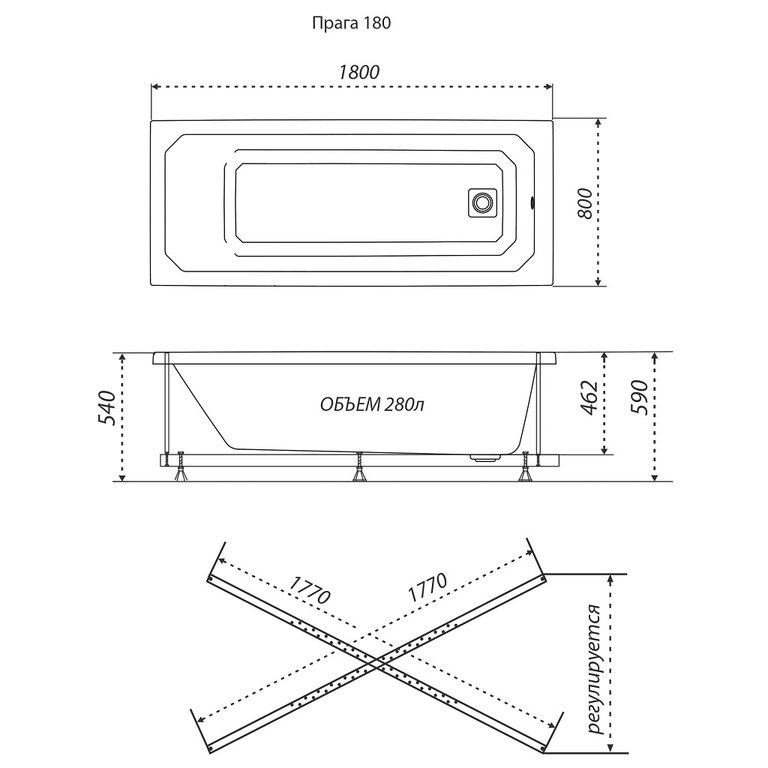 Акриловая ванна Triton Прага 180x80