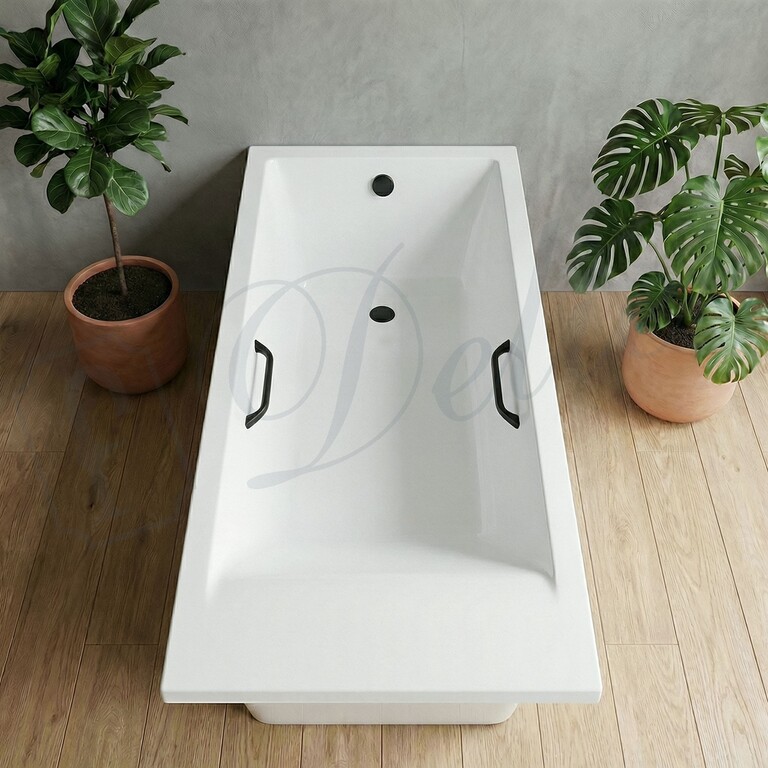 Ванна из искусственного камня Delice Diapason Ultra с узким бортом 180x80 глянцевая с черными ручками DLR330052RB-G