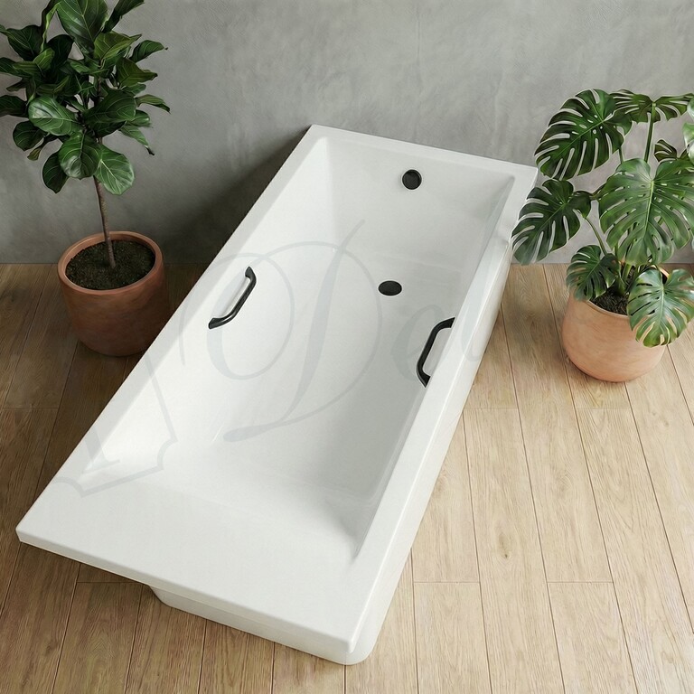 Ванна из искусственного камня Delice Diapason Ultra с узким бортом 180x80 глянцевая с черными ручками DLR330052RB-G
