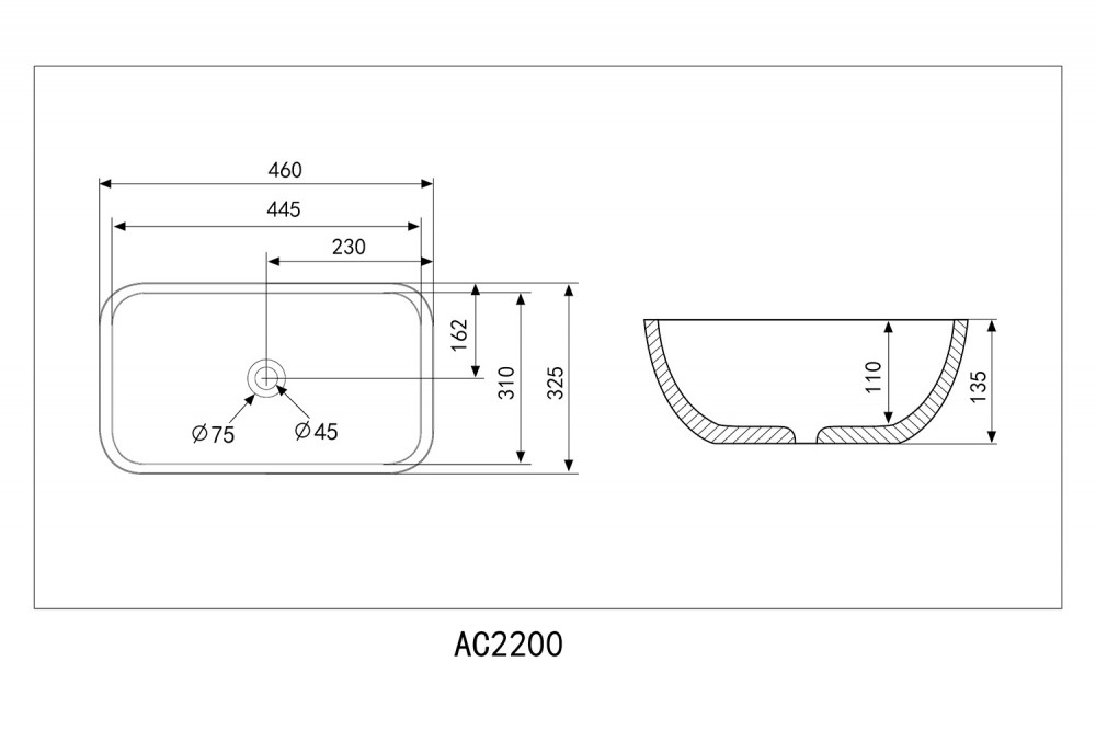 Раковина Abber Rechteck AC2200MBG 46x32