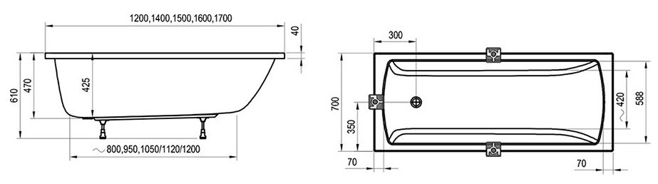 Акриловая ванна Ravak Classic 140x70 II CC21000000