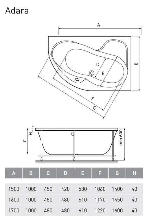 Акриловая ванна Relisan Adara R 160x100