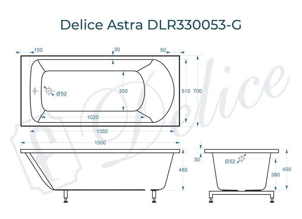 Ванна из искусственного камня Delice Astra 150x70 глянцевая DLR330053-G