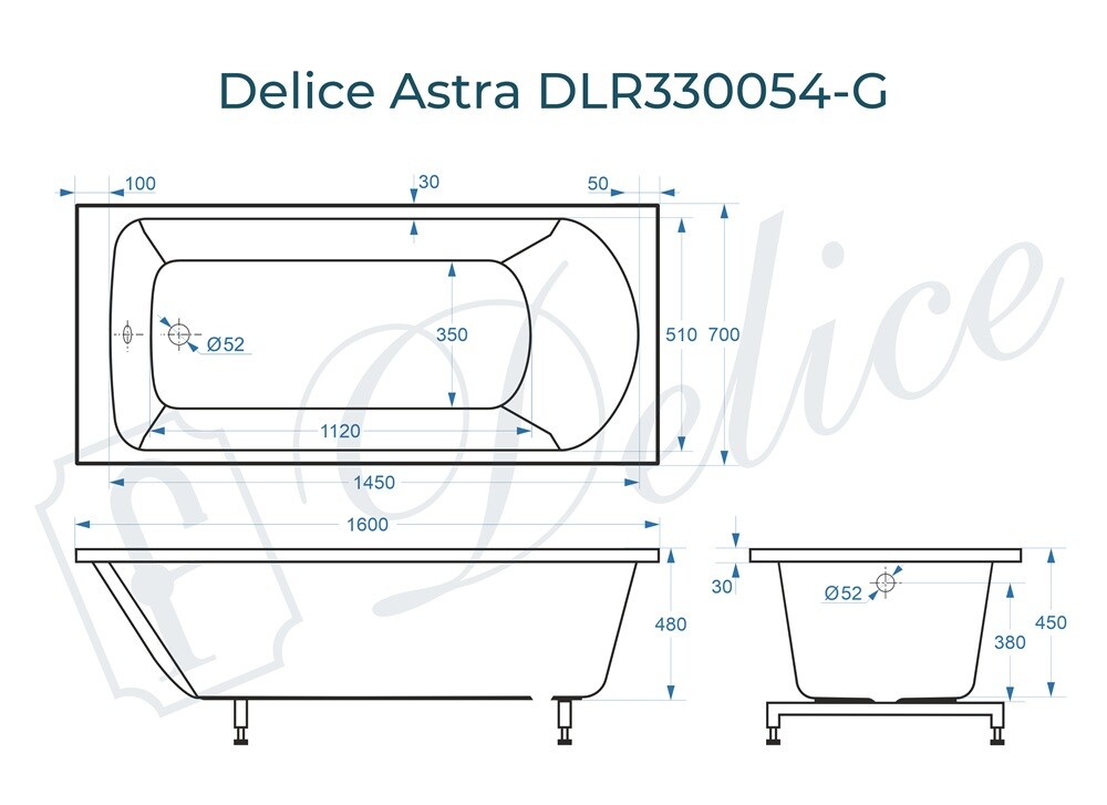 Ванна из искусственного камня Delice Astra 160x70 глянцевая DLR330054-G