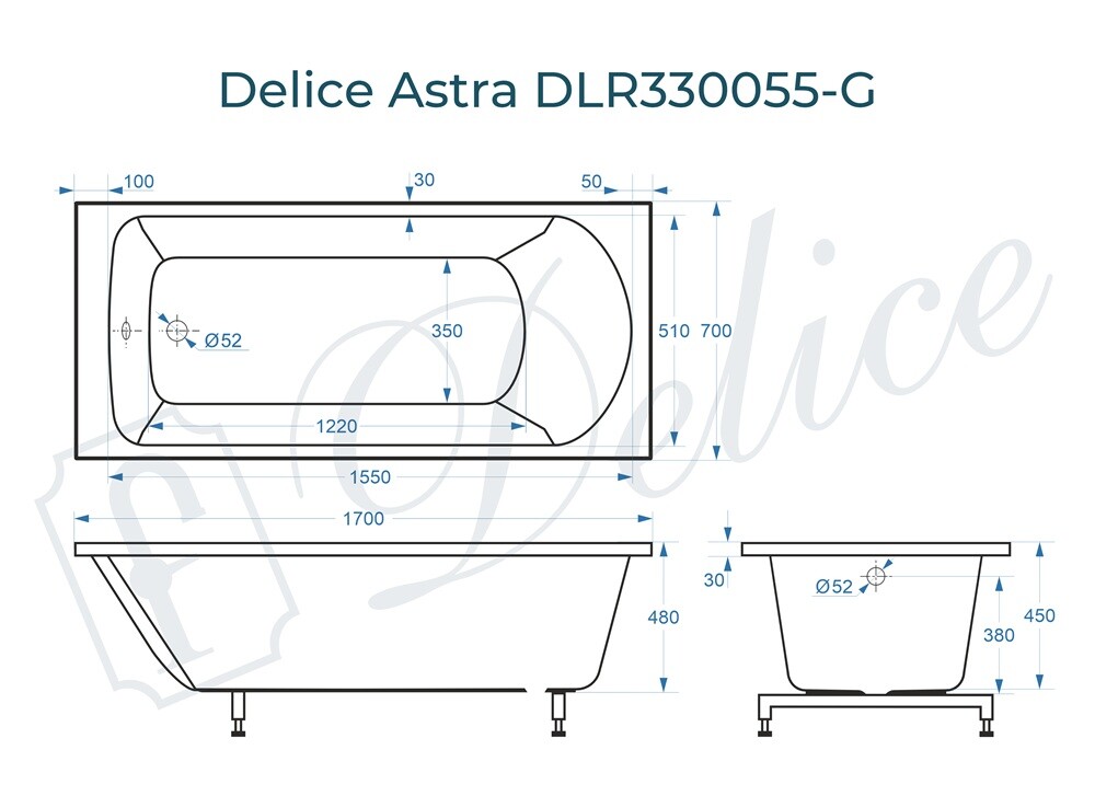 Ванна из искусственного камня Delice Astra 170x70 глянцевая DLR330055-G