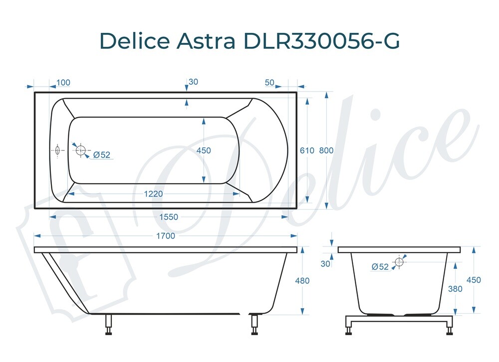 Ванна из искусственного камня Delice Astra 170x80 глянцевая DLR330056-G