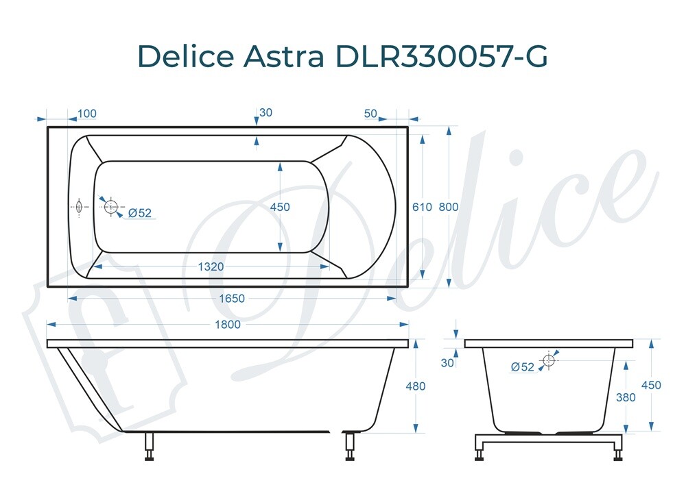 Ванна из искусственного камня Delice Astra 180x80 глянцевая DLR330057-G