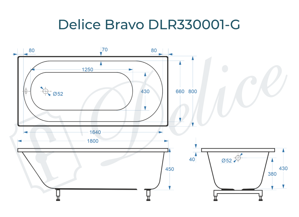 Ванна из искусственного камня Delice Bravo 180x80 глянцевая DLR330001-G