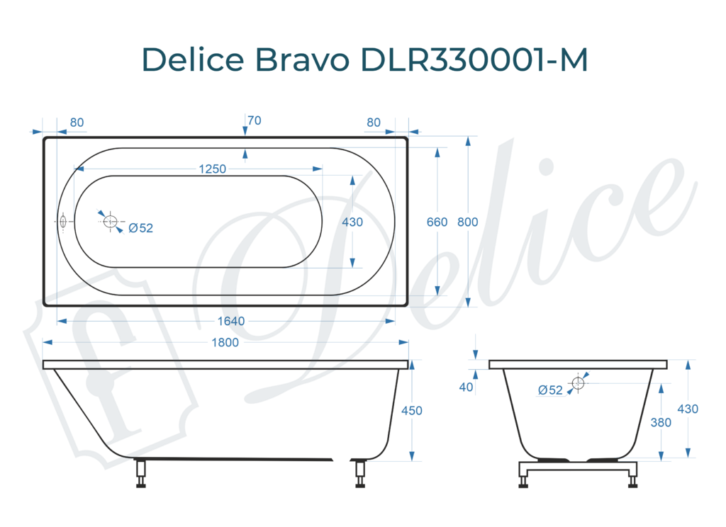 Ванна из искусственного камня Delice Bravo 180x80 матовая DLR330001-M