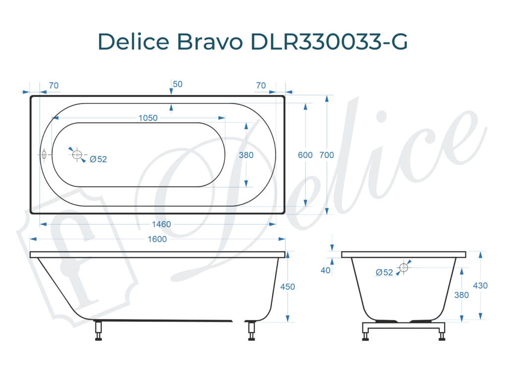 Ванна из искусственного камня Delice Bravo 160x70 глянцевая DLR330033-G