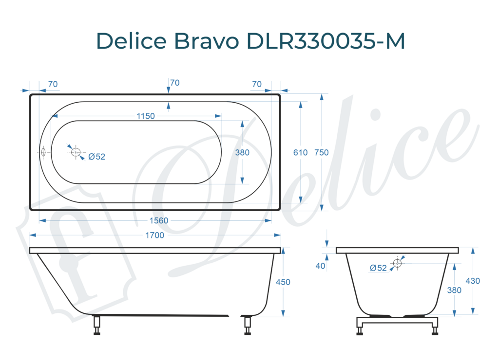 Ванна из искусственного камня Delice Bravo 170x75 матовая DLR330035-M