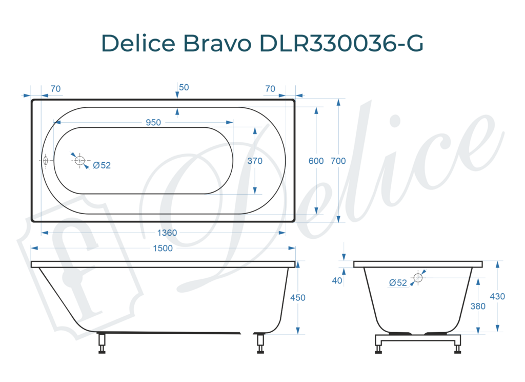 Ванна из искусственного камня Delice Bravo 150x70 глянцевая DLR330036-G