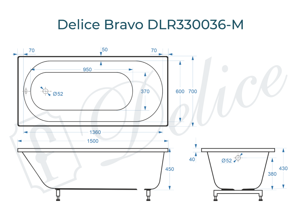 Ванна из искусственного камня Delice Bravo 150x70 матовая DLR330036-M
