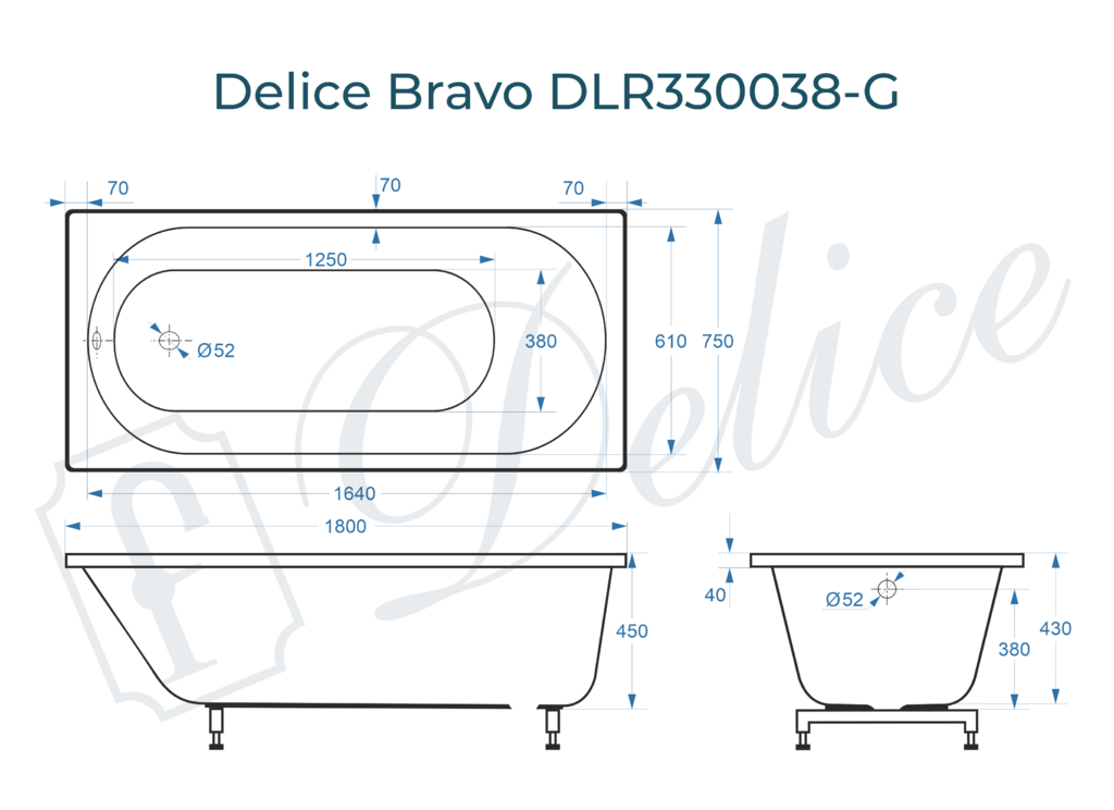 Ванна из искусственного камня Delice Bravo 180x75 глянцевая DLR330038-G