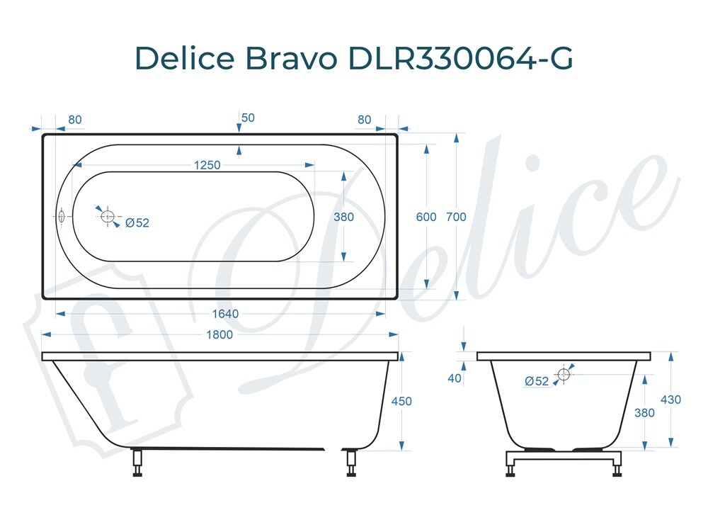 Ванна из искусственного камня Delice Bravo 180x70 глянцевая DLR330064-G