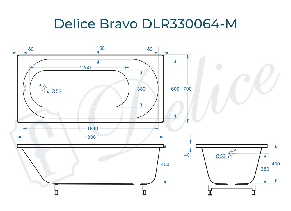 Ванна из искусственного камня Delice Bravo 180x70 матовая DLR330064-M