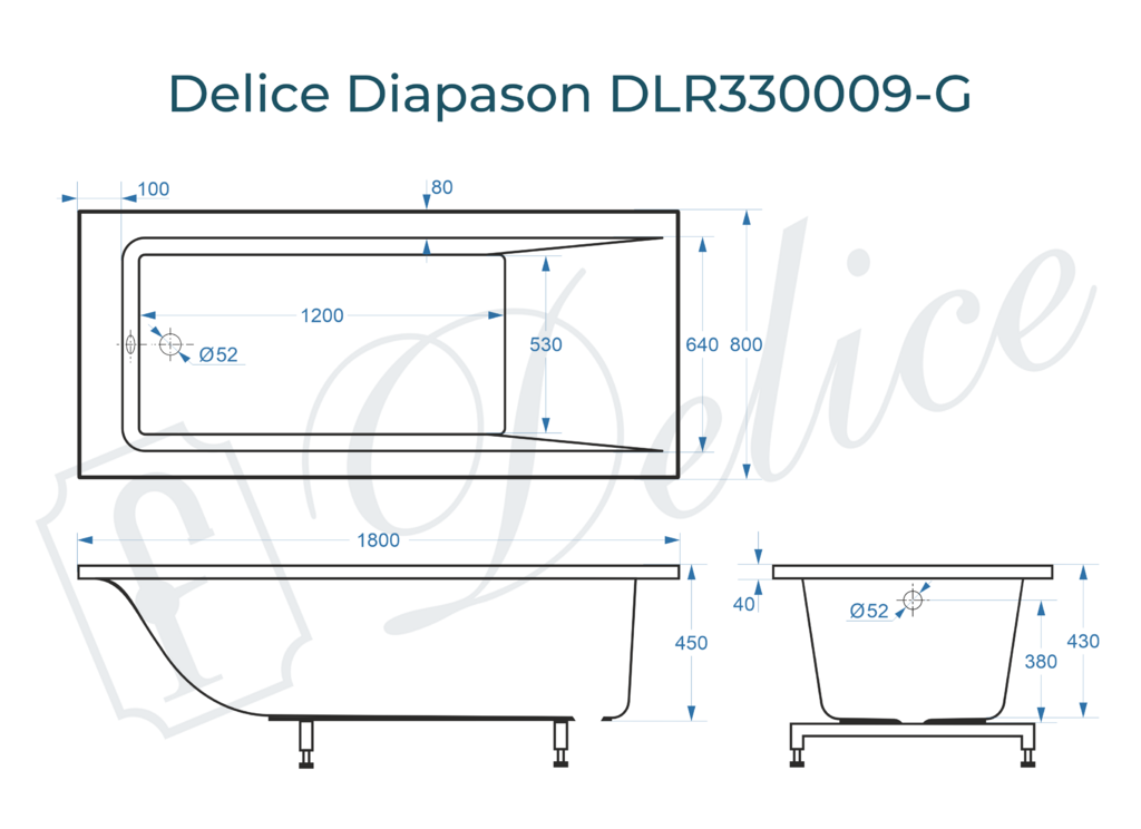 Ванна из искусственного камня Delice Diapason 180x80 глянцевая DLR330009-G