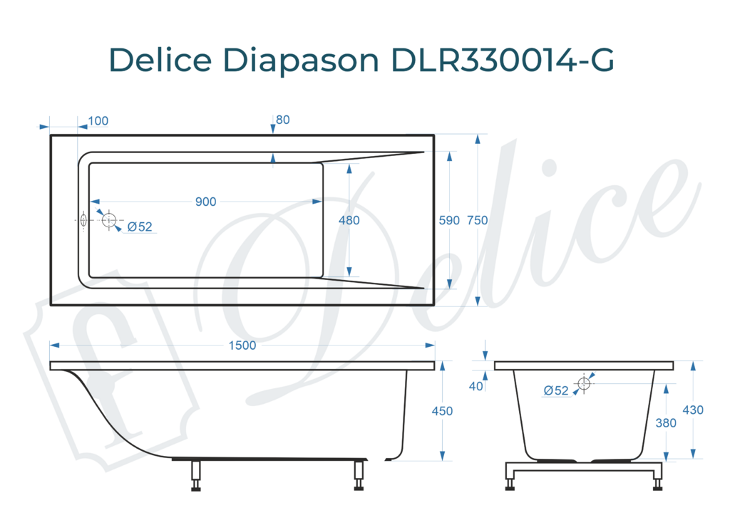 Ванна из искусственного камня Delice Diapason 150x75 глянцевая DLR330014-G