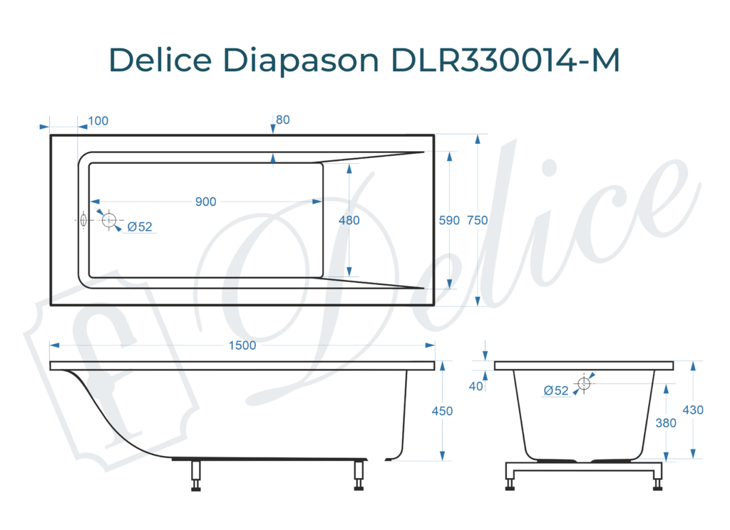 Ванна из искусственного камня Delice Diapason 150x75 матовая DLR330014-M