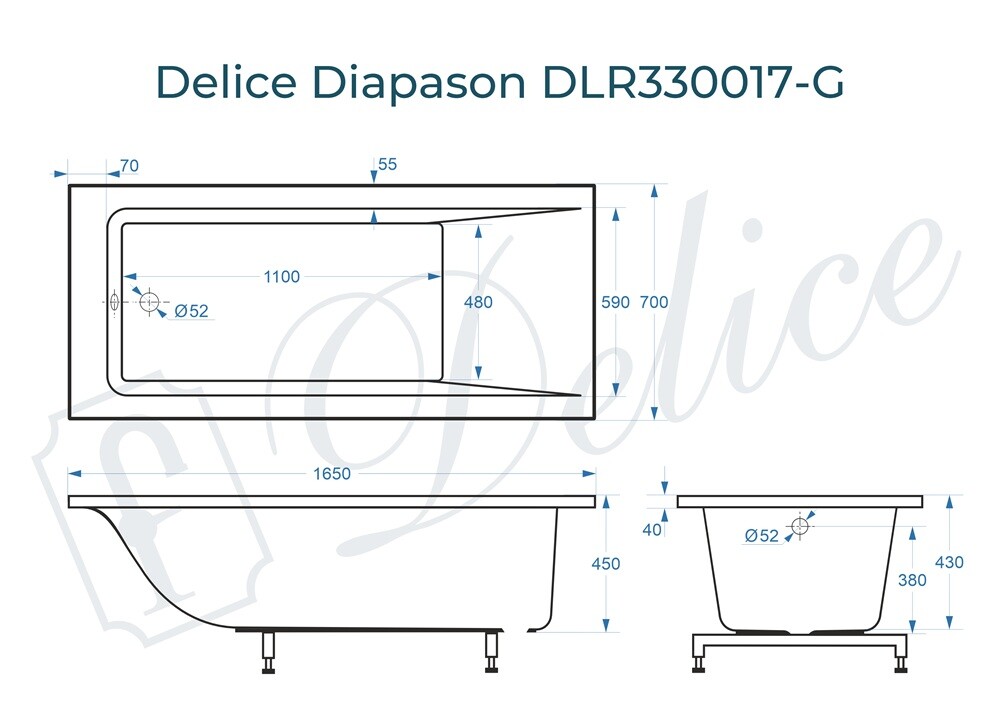 Ванна из искусственного камня Delice Diapason 165x70 глянцевая DLR330017-G
