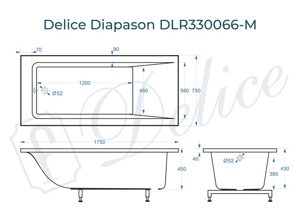 Ванна из искусственного камня Delice Diapason 175x75 матовая DLR330066-M