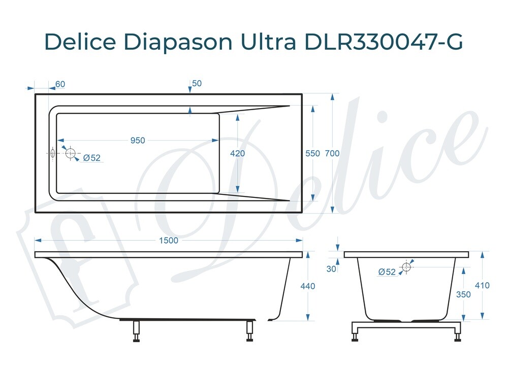 Ванна из искусственного камня Delice Diapason Ultra с узким бортом 150x70 глянцевая DLR330047-G