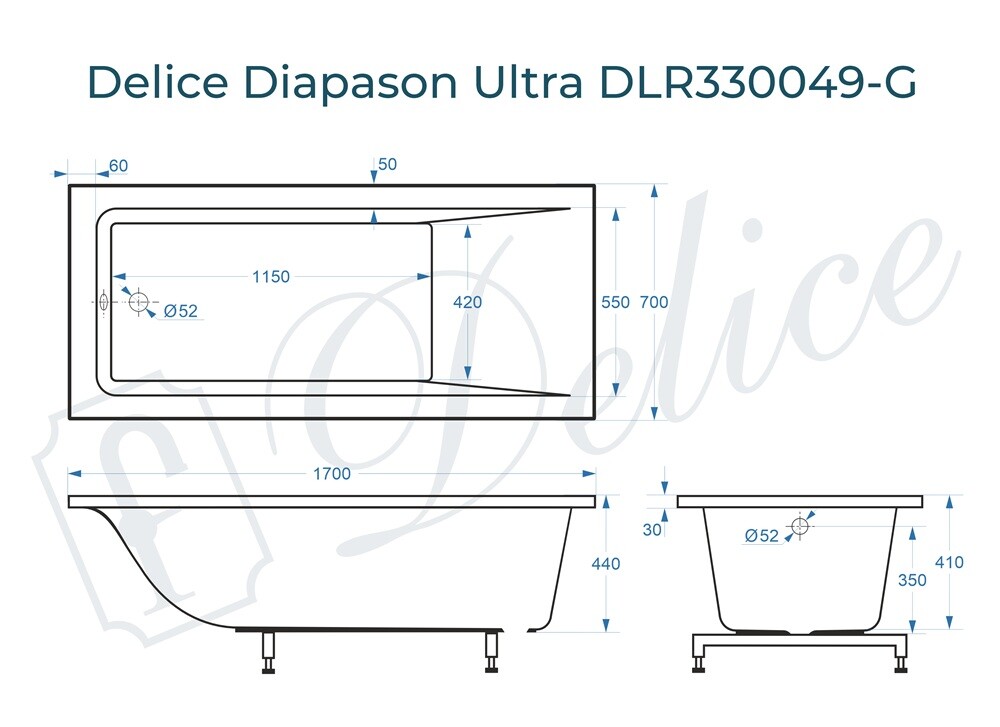 Ванна из искусственного камня Delice Diapason Ultra с узким бортом 170x70 глянцевая DLR330049-G