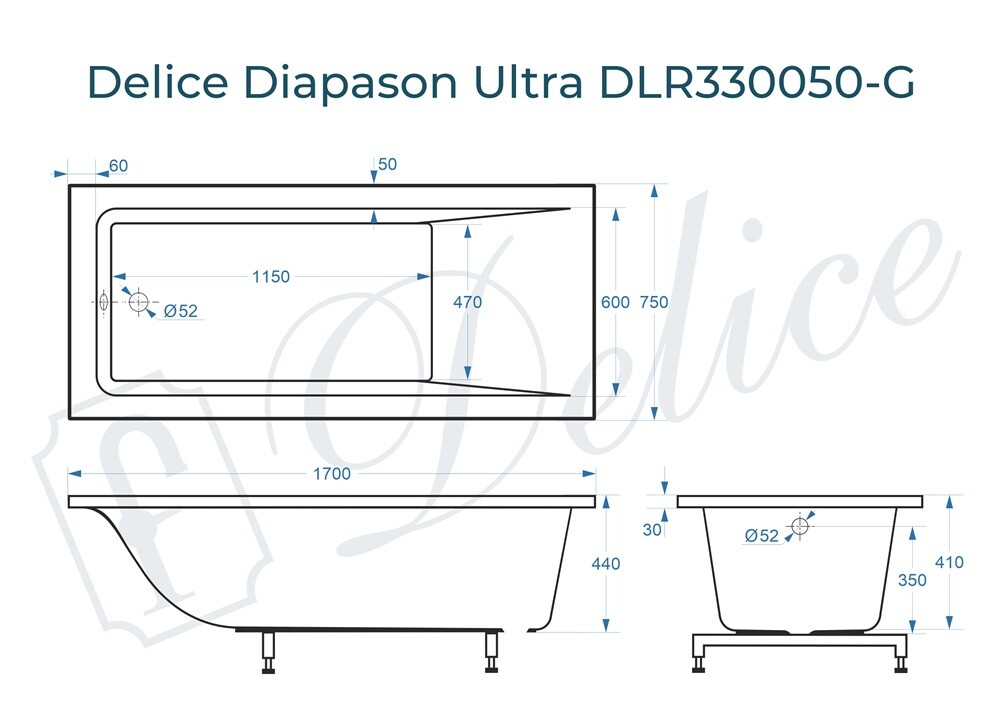 Ванна из искусственного камня Delice Diapason Ultra с узким бортом 170x75 глянцевая DLR330050-G