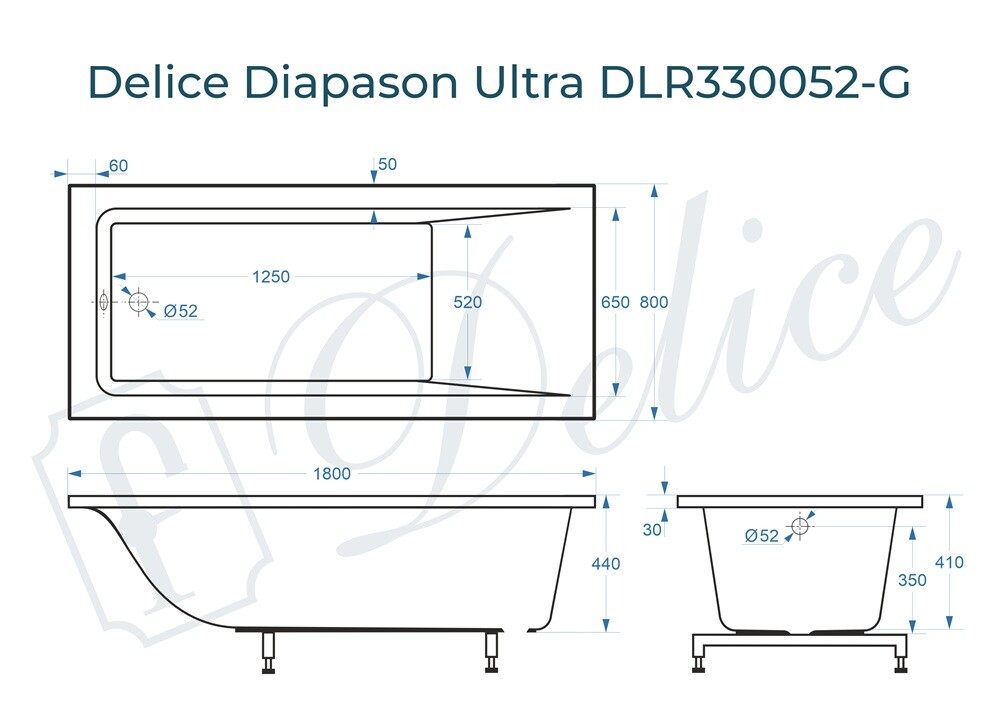 Ванна из искусственного камня Delice Diapason Ultra с узким бортом 180x80 глянцевая DLR330052-G