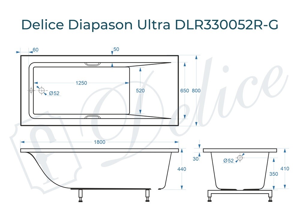 Ванна из искусственного камня Delice Diapason Ultra с узким бортом 180x80 глянцевая с ручками хром DLR330052R-G