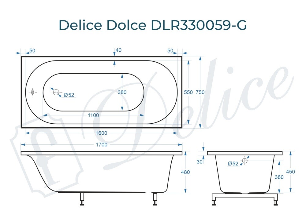 Ванна из искусственного камня Delice Dolce 170x75 глянцевая DLR330059-G