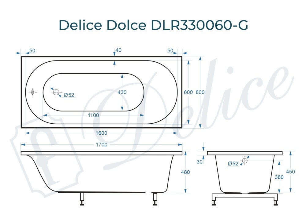 Ванна из искусственного камня Delice Dolce 170x80 глянцевая DLR330060-G