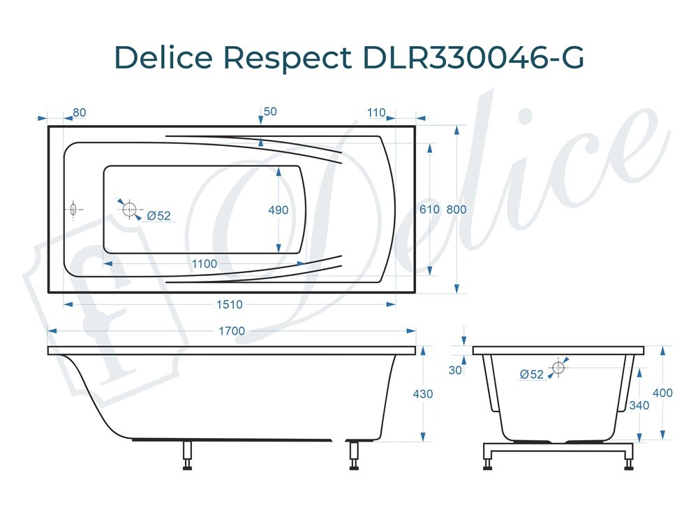 Ванна из искусственного камня Delice Respect 170x80 глянцевая DLR330046-G