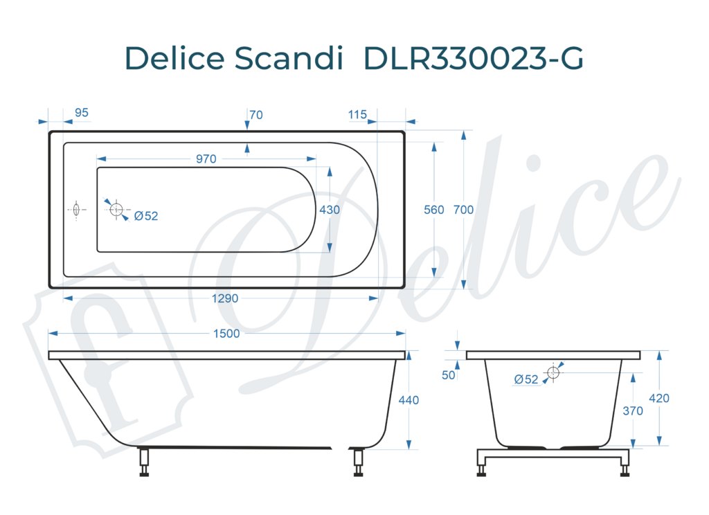 Ванна из искусственного камня Delice Scandi 150x70 глянцевая DLR330023-G