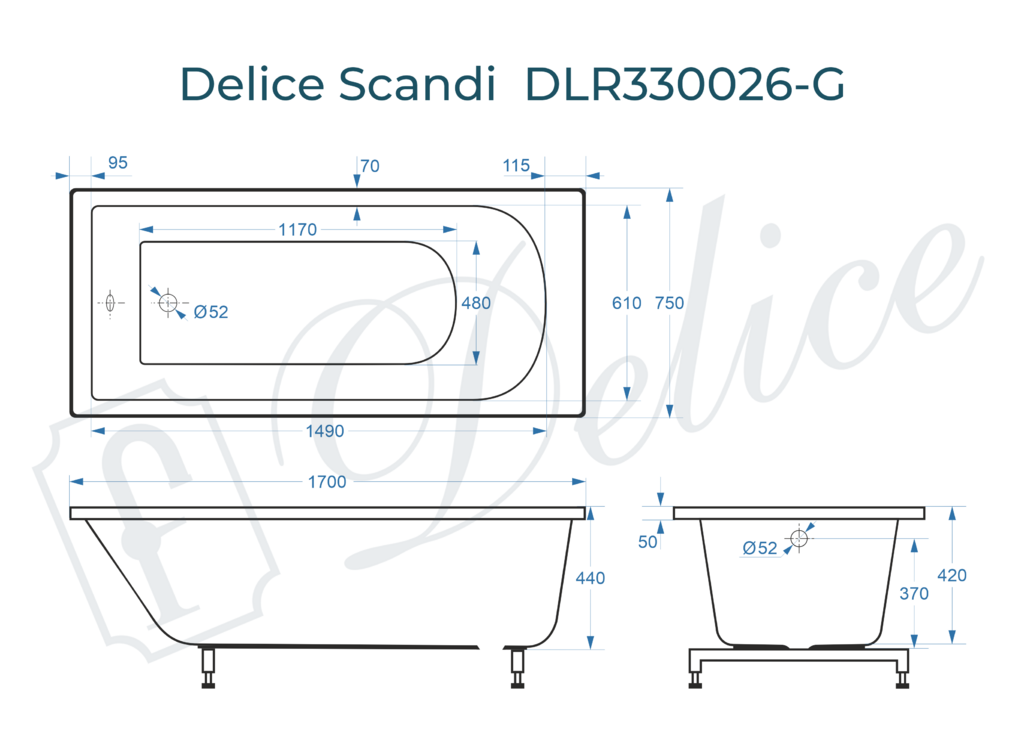 Ванна из искусственного камня Delice Scandi 170x75 глянцевая DLR330026-G