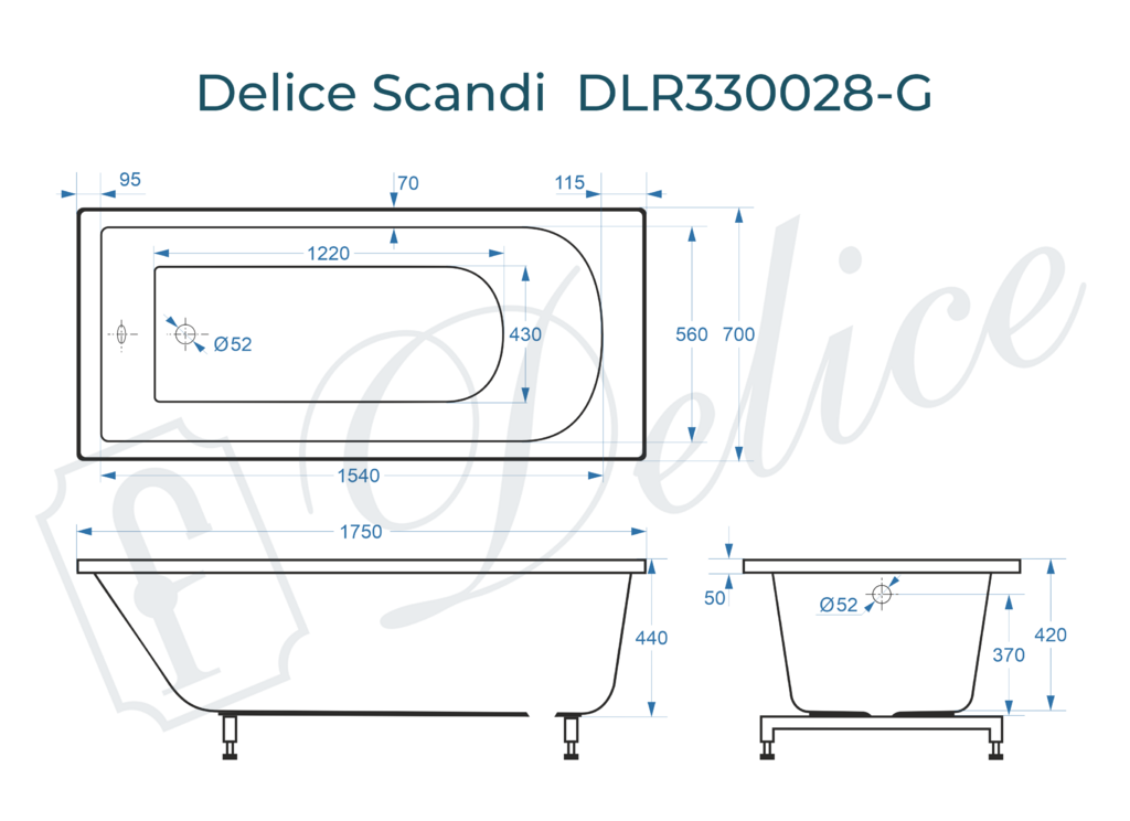 Ванна из искусственного камня Delice Scandi 175x70 глянцевая DLR330028-G