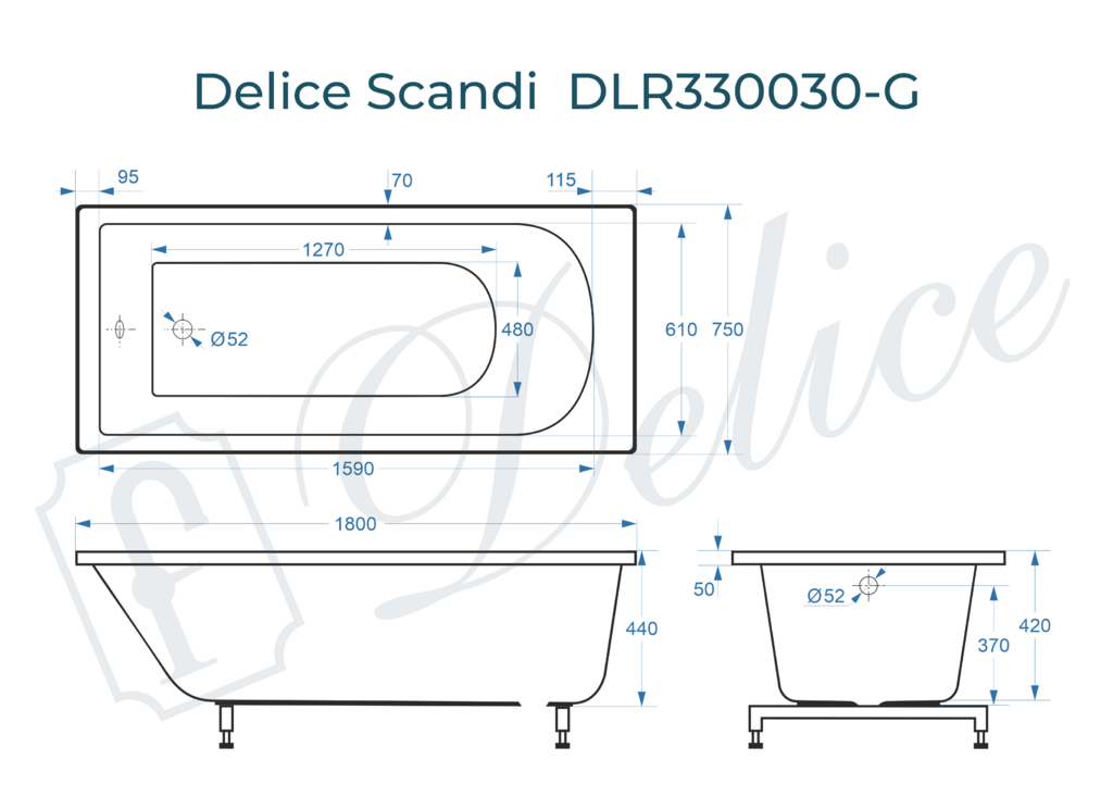 Ванна из искусственного камня Delice Scandi 180x75 глянцевая DLR330030-G