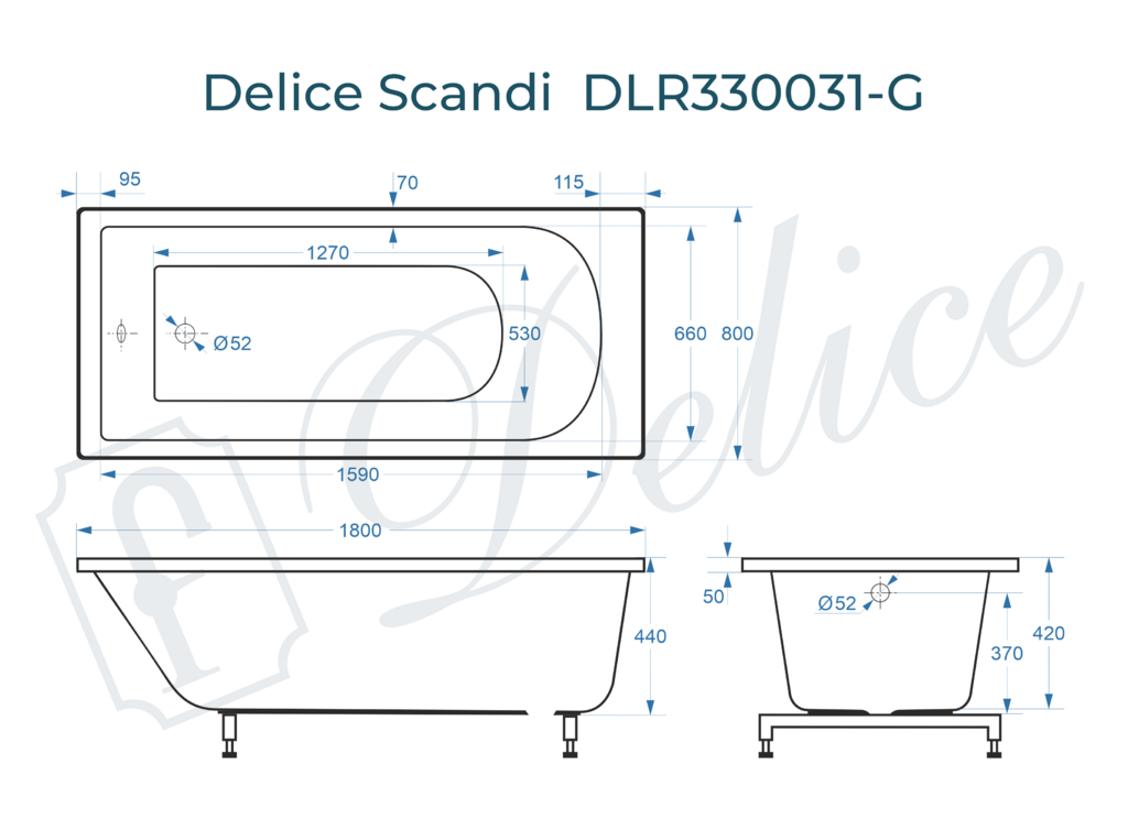 Ванна из искусственного камня Delice Scandi 180x80 глянцевая DLR330031-G