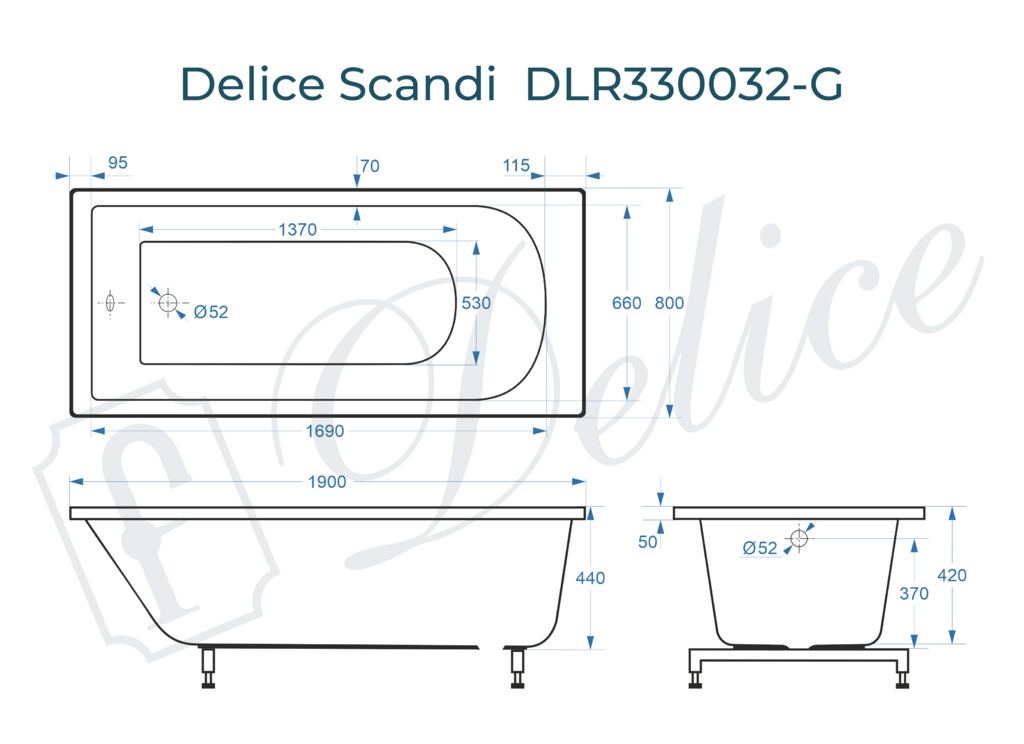 Ванна из искусственного камня Delice Scandi 190x80 глянцевая DLR330032-G