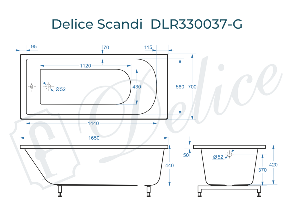 Ванна из искусственного камня Delice Scandi 165x70 глянцевая DLR330037-G