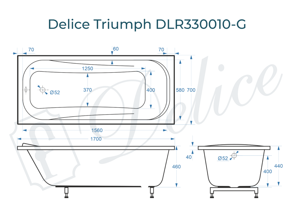 Ванна из искусственного камня Delice Triumph 170x70 глянцевая DLR330010-G
