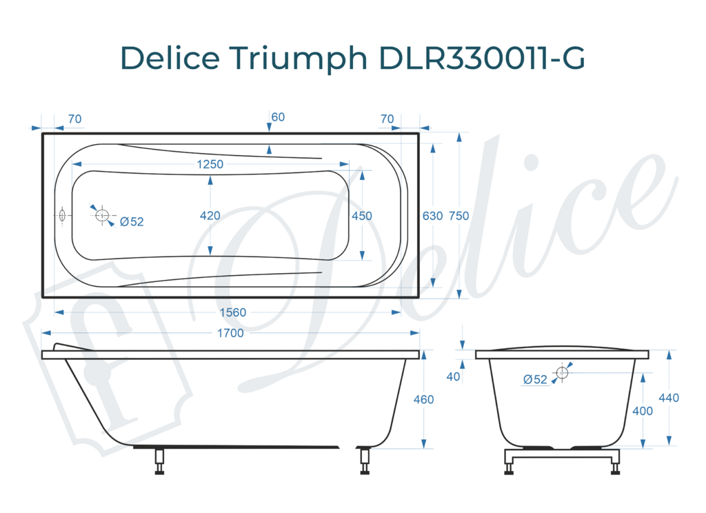 Ванна из искусственного камня Delice Triumph 170x75 глянцевая DLR330011-G